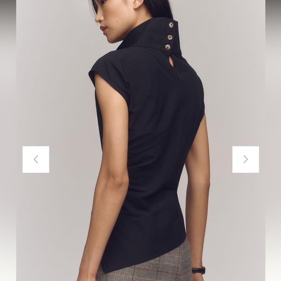 Maeve Mock-Neck Asymmetrical Muscle Top, Black, Size XXS, NWT - Picture 3 of 16